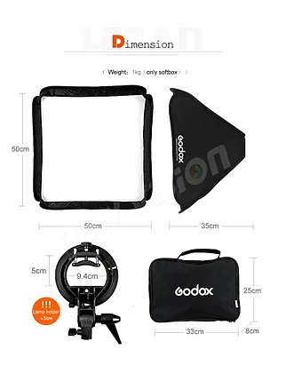 Софтбокс 50 см × 50 см Godox S type с головкой для вспышки Удобная, версия 2020, фото 2