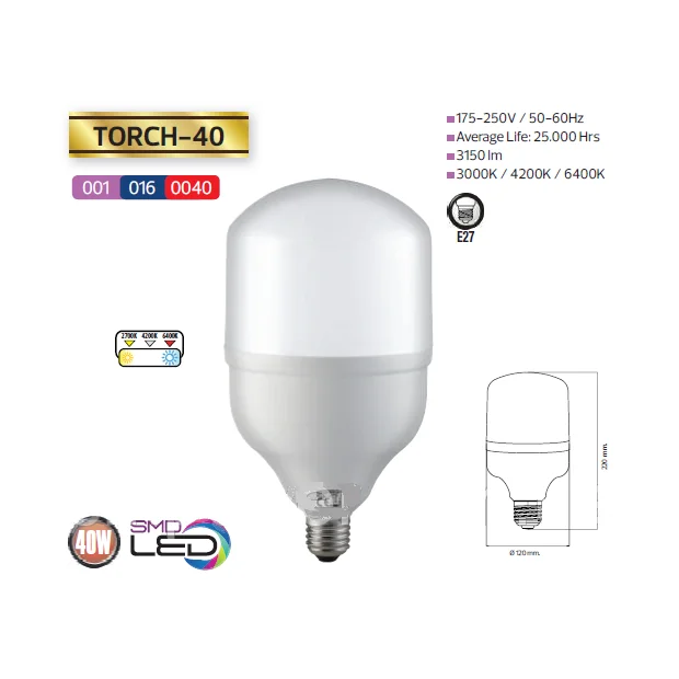 Светодиодная (LED) лампа 40W 6400K E27 для съёмки